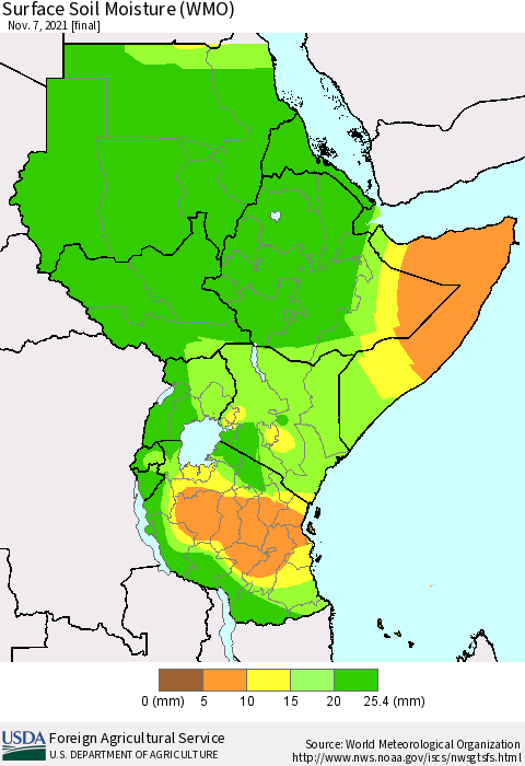 Eastern Africa Surface Soil Moisture (WMO) Thematic Map For 11/1/2021 - 11/7/2021