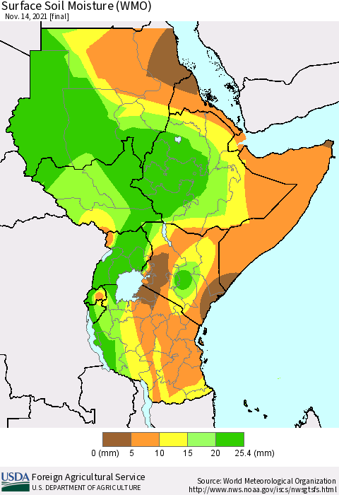 Eastern Africa Surface Soil Moisture (WMO) Thematic Map For 11/8/2021 - 11/14/2021