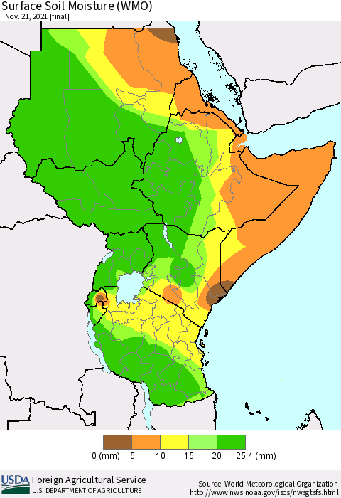 Eastern Africa Surface Soil Moisture (WMO) Thematic Map For 11/15/2021 - 11/21/2021