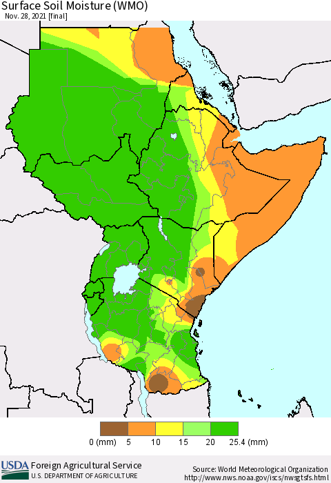 Eastern Africa Surface Soil Moisture (WMO) Thematic Map For 11/22/2021 - 11/28/2021