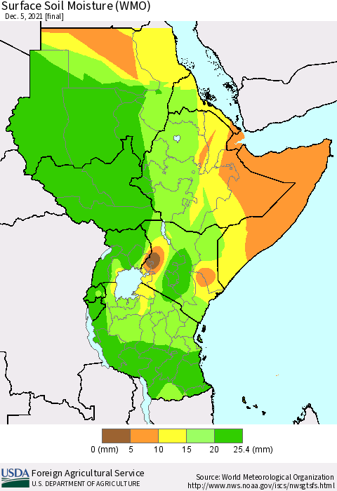 Eastern Africa Surface Soil Moisture (WMO) Thematic Map For 11/29/2021 - 12/5/2021