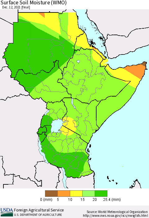 Eastern Africa Surface Soil Moisture (WMO) Thematic Map For 12/6/2021 - 12/12/2021