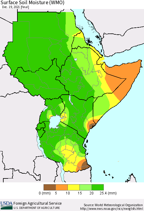 Eastern Africa Surface Soil Moisture (WMO) Thematic Map For 12/13/2021 - 12/19/2021