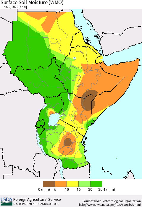 Eastern Africa Surface Soil Moisture (WMO) Thematic Map For 12/27/2021 - 1/2/2022