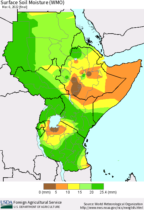 Eastern Africa Surface Soil Moisture (WMO) Thematic Map For 2/28/2022 - 3/6/2022