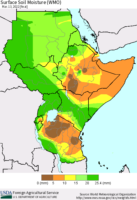 Eastern Africa Surface Soil Moisture (WMO) Thematic Map For 3/7/2022 - 3/13/2022