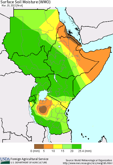 Eastern Africa Surface Soil Moisture (WMO) Thematic Map For 3/14/2022 - 3/20/2022