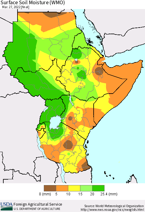 Eastern Africa Surface Soil Moisture (WMO) Thematic Map For 3/21/2022 - 3/27/2022