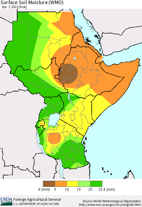 Eastern Africa Surface Soil Moisture (WMO) Thematic Map For 3/28/2022 - 4/3/2022
