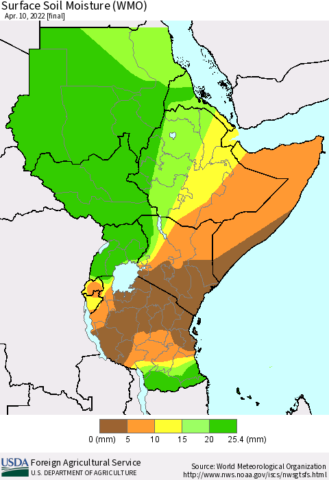 Eastern Africa Surface Soil Moisture (WMO) Thematic Map For 4/4/2022 - 4/10/2022