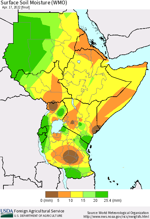 Eastern Africa Surface Soil Moisture (WMO) Thematic Map For 4/11/2022 - 4/17/2022