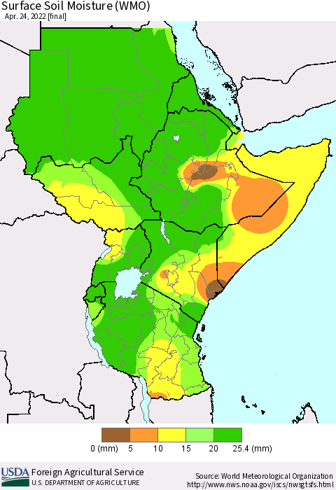 Eastern Africa Surface Soil Moisture (WMO) Thematic Map For 4/18/2022 - 4/24/2022