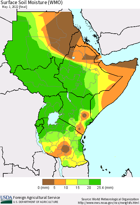 Eastern Africa Surface Soil Moisture (WMO) Thematic Map For 4/25/2022 - 5/1/2022