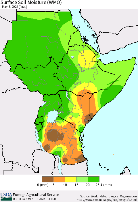Eastern Africa Surface Soil Moisture (WMO) Thematic Map For 5/2/2022 - 5/8/2022