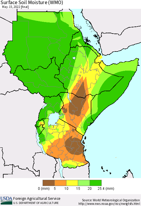 Eastern Africa Surface Soil Moisture (WMO) Thematic Map For 5/9/2022 - 5/15/2022