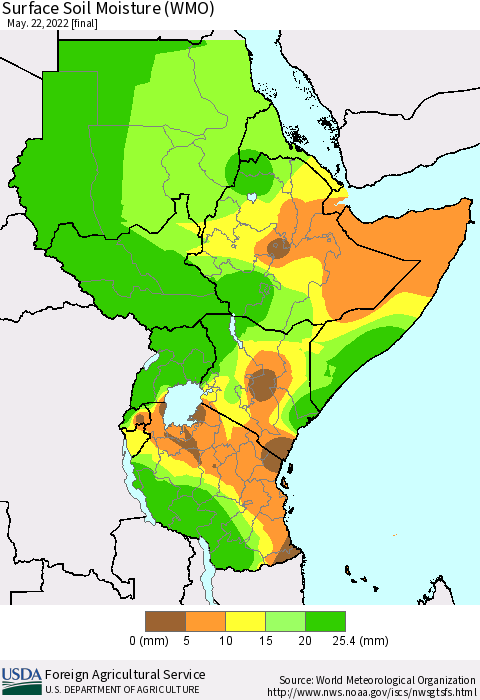 Eastern Africa Surface Soil Moisture (WMO) Thematic Map For 5/16/2022 - 5/22/2022