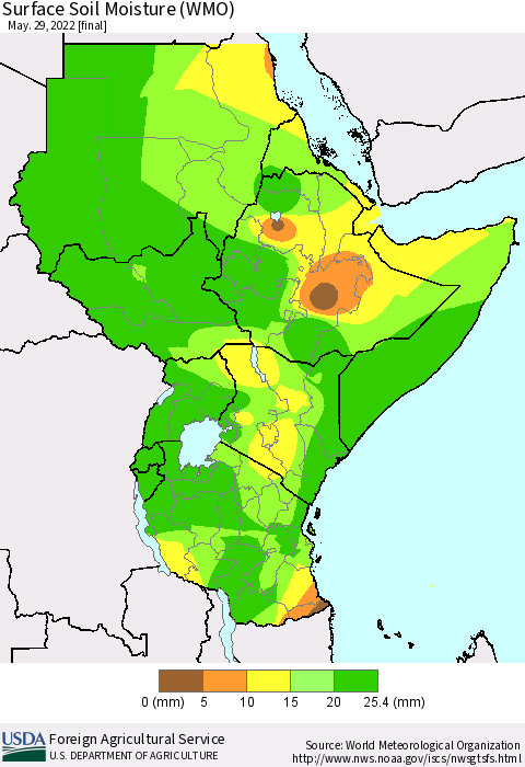 Eastern Africa Surface Soil Moisture (WMO) Thematic Map For 5/23/2022 - 5/29/2022
