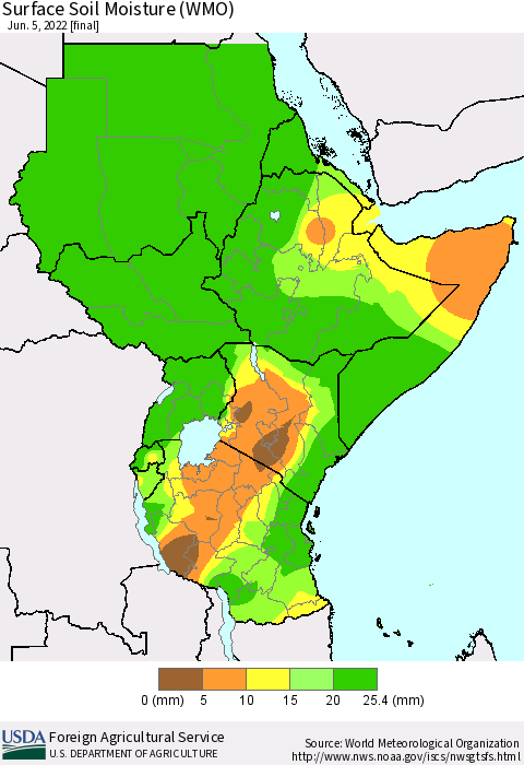 Eastern Africa Surface Soil Moisture (WMO) Thematic Map For 5/30/2022 - 6/5/2022