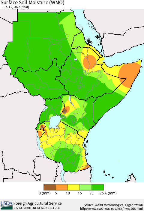 Eastern Africa Surface Soil Moisture (WMO) Thematic Map For 6/6/2022 - 6/12/2022