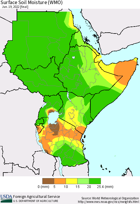 Eastern Africa Surface Soil Moisture (WMO) Thematic Map For 6/13/2022 - 6/19/2022