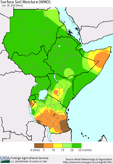 Eastern Africa Surface Soil Moisture (WMO) Thematic Map For 6/20/2022 - 6/26/2022