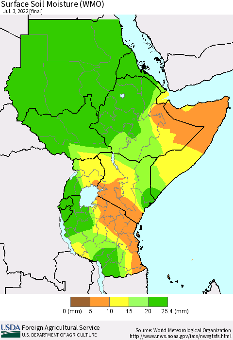 Eastern Africa Surface Soil Moisture (WMO) Thematic Map For 6/27/2022 - 7/3/2022
