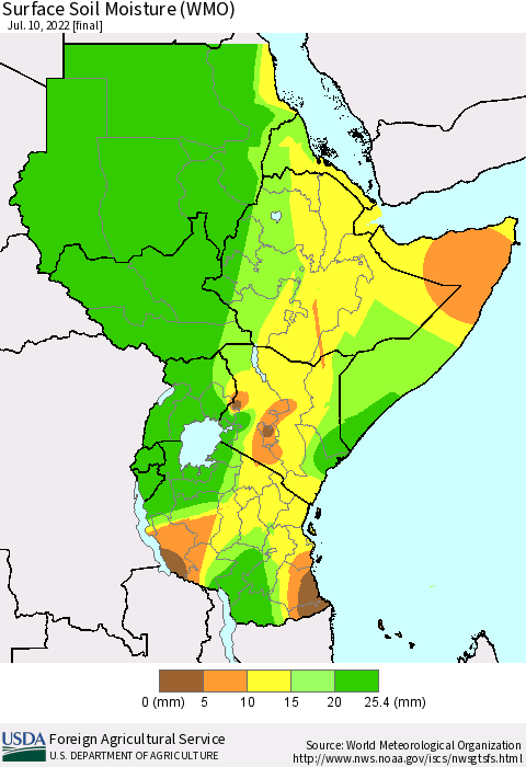 Eastern Africa Surface Soil Moisture (WMO) Thematic Map For 7/4/2022 - 7/10/2022
