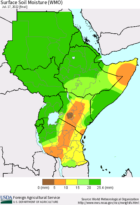 Eastern Africa Surface Soil Moisture (WMO) Thematic Map For 7/11/2022 - 7/17/2022