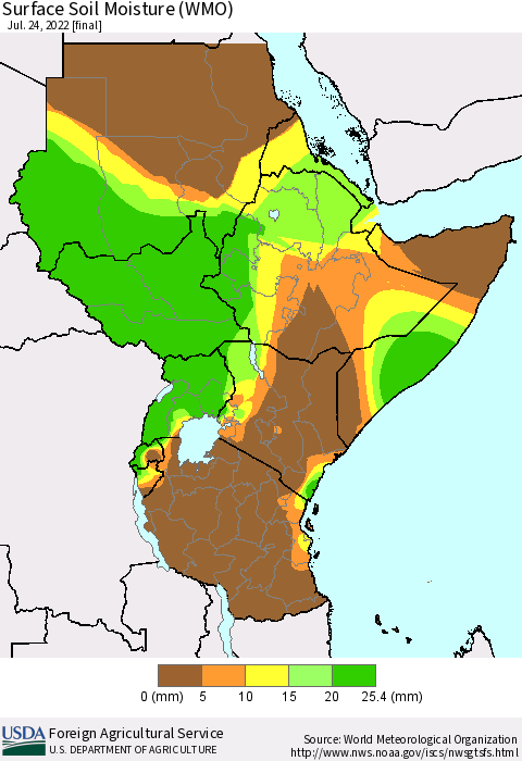 Eastern Africa Surface Soil Moisture (WMO) Thematic Map For 7/18/2022 - 7/24/2022