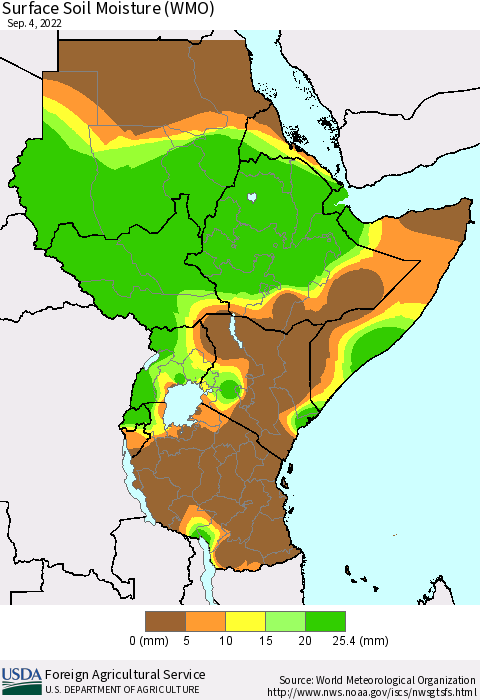 Eastern Africa Surface Soil Moisture (WMO) Thematic Map For 8/29/2022 - 9/4/2022