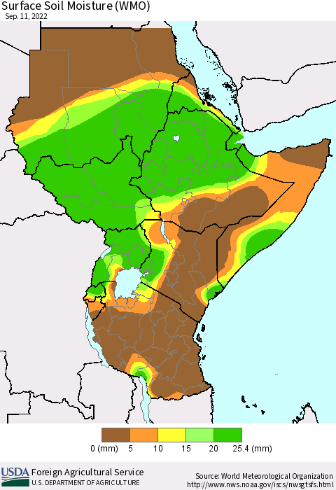 Eastern Africa Surface Soil Moisture (WMO) Thematic Map For 9/5/2022 - 9/11/2022