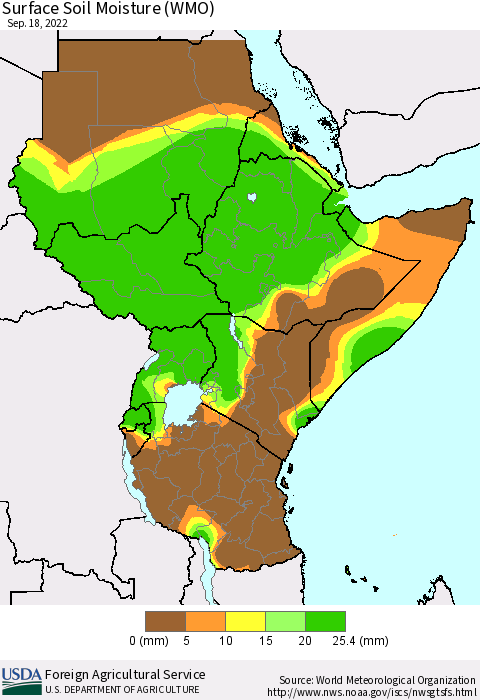 Eastern Africa Surface Soil Moisture (WMO) Thematic Map For 9/12/2022 - 9/18/2022