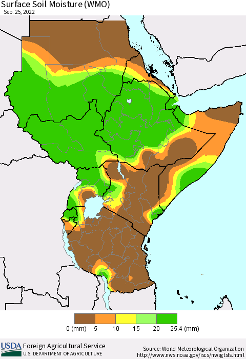 Eastern Africa Surface Soil Moisture (WMO) Thematic Map For 9/19/2022 - 9/25/2022
