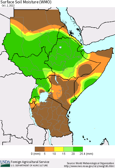 Eastern Africa Surface Soil Moisture (WMO) Thematic Map For 9/26/2022 - 10/2/2022