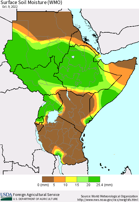 Eastern Africa Surface Soil Moisture (WMO) Thematic Map For 10/3/2022 - 10/9/2022
