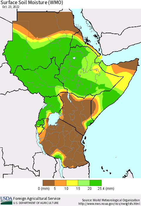Eastern Africa Surface Soil Moisture (WMO) Thematic Map For 10/17/2022 - 10/23/2022