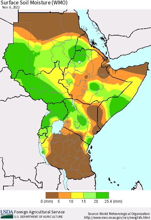 Eastern Africa Surface Soil Moisture (WMO) Thematic Map For 10/31/2022 - 11/6/2022