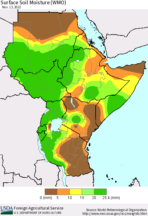 Eastern Africa Surface Soil Moisture (WMO) Thematic Map For 11/7/2022 - 11/13/2022