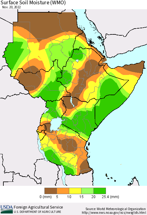 Eastern Africa Surface Soil Moisture (WMO) Thematic Map For 11/14/2022 - 11/20/2022