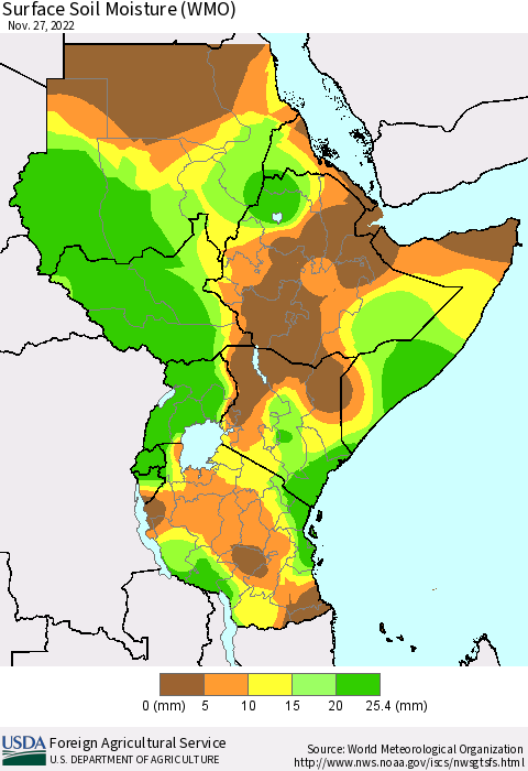 Eastern Africa Surface Soil Moisture (WMO) Thematic Map For 11/21/2022 - 11/27/2022