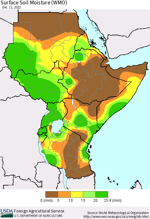 Eastern Africa Surface Soil Moisture (WMO) Thematic Map For 12/5/2022 - 12/11/2022