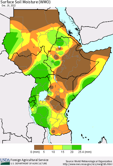Eastern Africa Surface Soil Moisture (WMO) Thematic Map For 12/12/2022 - 12/18/2022