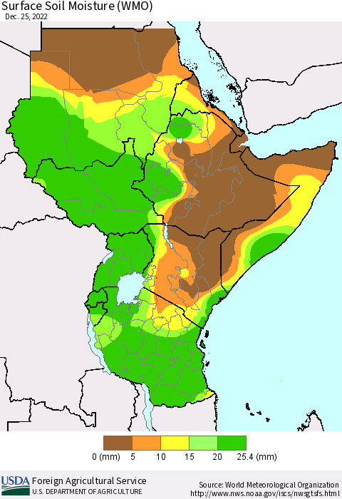 Eastern Africa Surface Soil Moisture (WMO) Thematic Map For 12/19/2022 - 12/25/2022