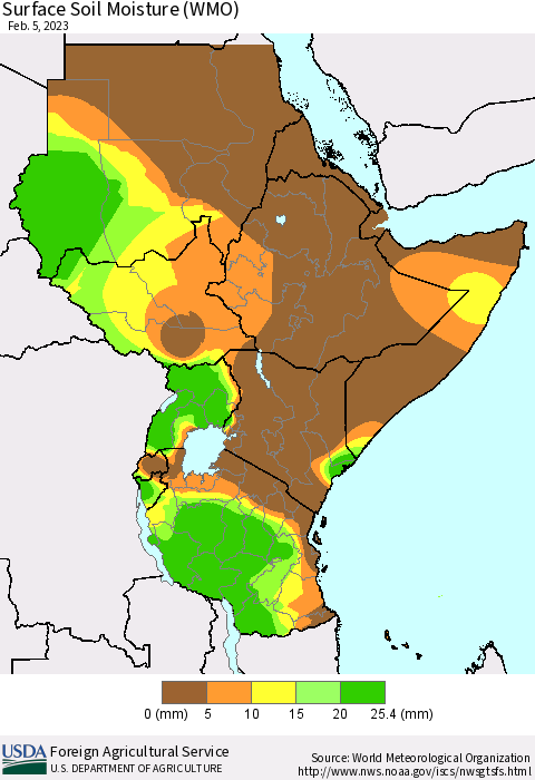 Eastern Africa Surface Soil Moisture (WMO) Thematic Map For 1/30/2023 - 2/5/2023
