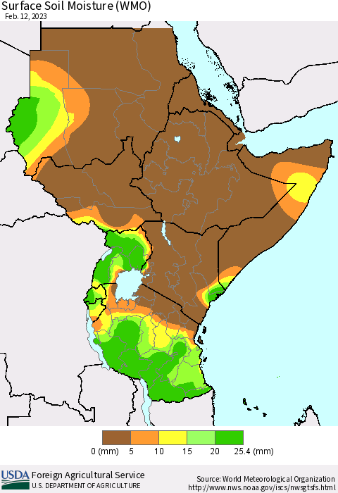 Eastern Africa Surface Soil Moisture (WMO) Thematic Map For 2/6/2023 - 2/12/2023