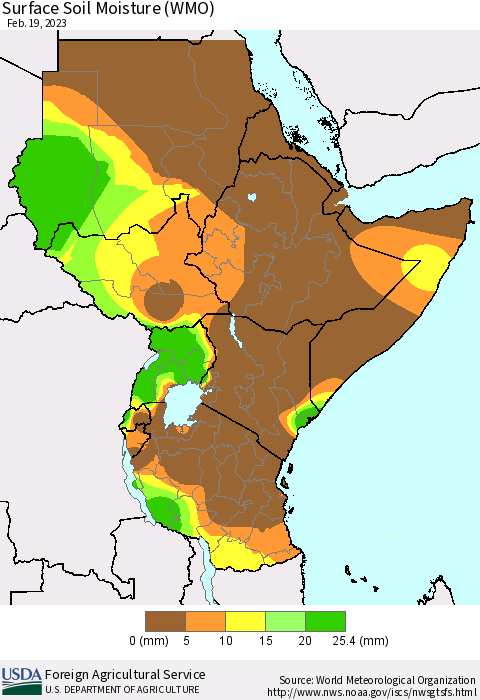Eastern Africa Surface Soil Moisture (WMO) Thematic Map For 2/13/2023 - 2/19/2023