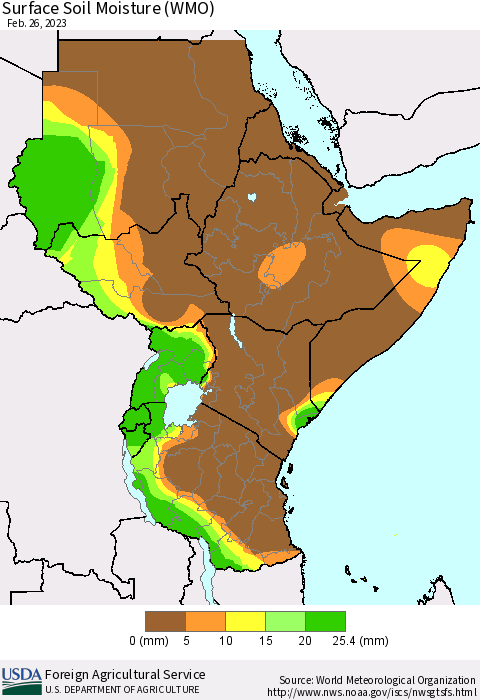 Eastern Africa Surface Soil Moisture (WMO) Thematic Map For 2/20/2023 - 2/26/2023