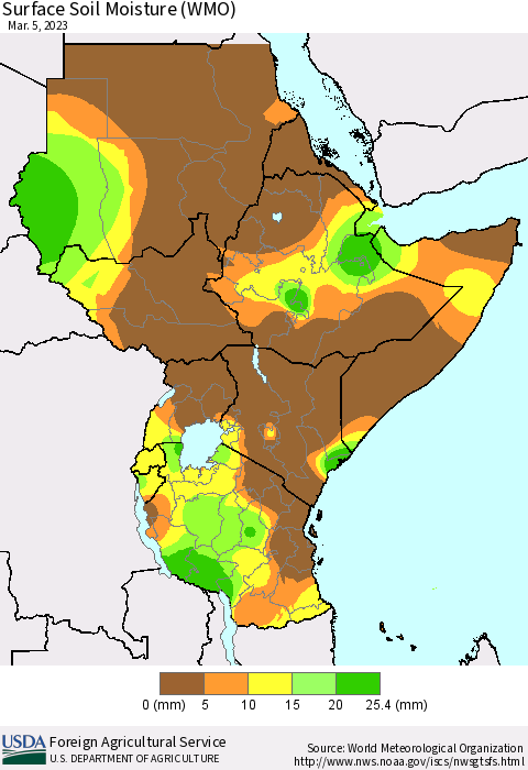 Eastern Africa Surface Soil Moisture (WMO) Thematic Map For 2/27/2023 - 3/5/2023