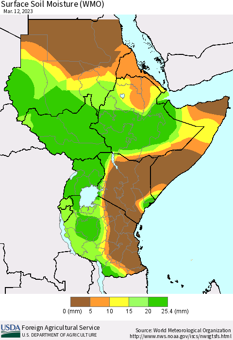 Eastern Africa Surface Soil Moisture (WMO) Thematic Map For 3/6/2023 - 3/12/2023