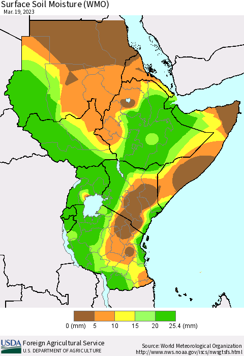 Eastern Africa Surface Soil Moisture (WMO) Thematic Map For 3/13/2023 - 3/19/2023